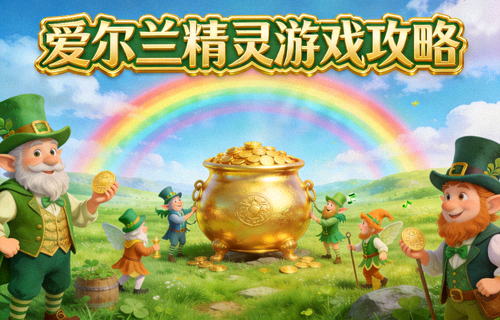 爱尔兰精灵游戏攻略封面：翠绿草原与彩虹金罐的奇幻精灵题材画面